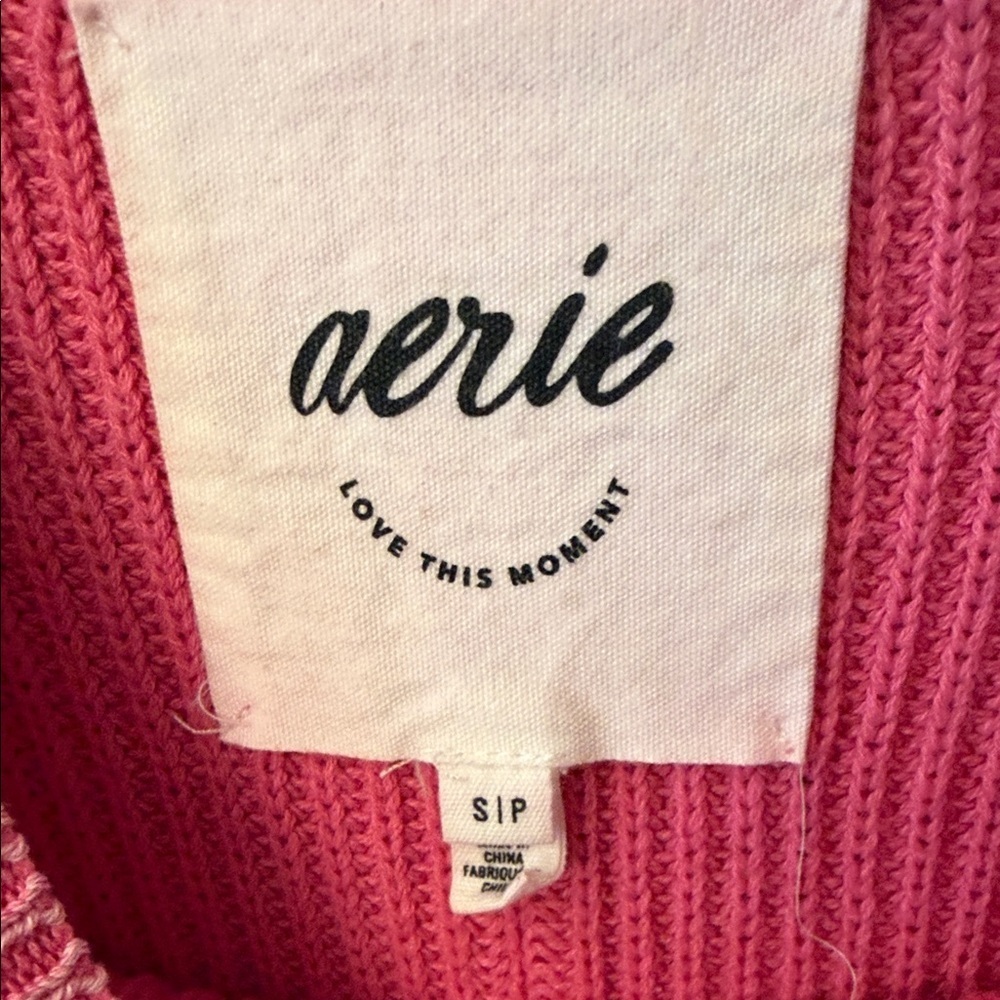 Aerie Bright Pink Womens S Drop-Sleeve Cotton Crew Neck Sweater Lounge - Picture 2 of 9
